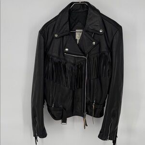 B&B Black Fringe Leather Jacket